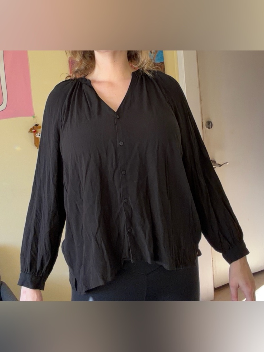 Old Navy Black V-Neck Button Blouse